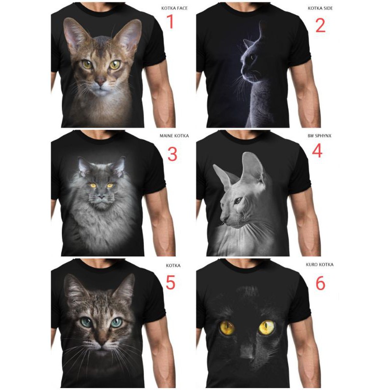 Kaos/tshirt 3D baju anime printing print premium kucing anggora kuro kotka face kucing putih bulu ji