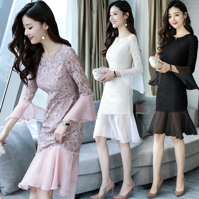  Dress  Midi Elegan Bahan Lace untuk Pesta  Cocktail Club 