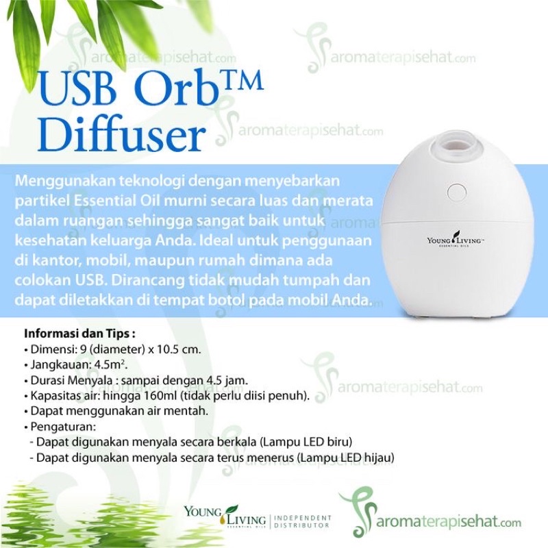 ORB Portable USB Ultrasonic Diffuser Young Living SECOND Free OIL 15ml