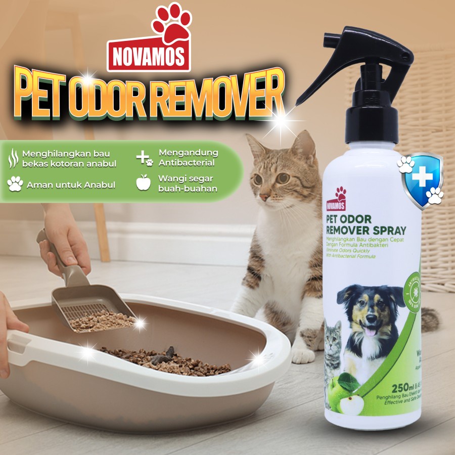 Novamos Penghilang Bau Kotoran Kucing dan Anjing Pet Odor Remover Spray 250 ML