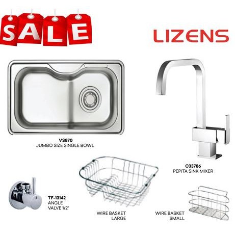 Paket Kitchen Sink Stainless Lizens VS870 + Kran Crestial Panas Dingin