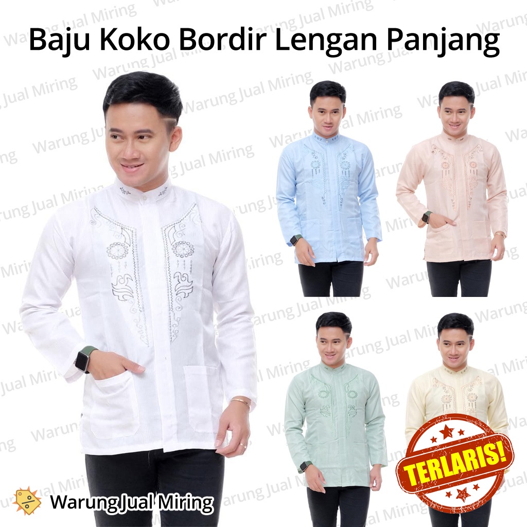 Koko Dewasa Muslim Polos Nibras Nbrs Aesthetic Maroon Baju Koko Lengan Panjang Bordir Klasik Kemeja 