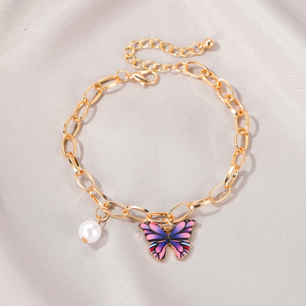 Hu Hu Hu Hu Hu Alat Bantu Pasang Kacamata♡ Gelang Tangan Rantai Tebal Aksen Kupukupumutiara Imitasi Multi Warna Untuk Wanitahadiah