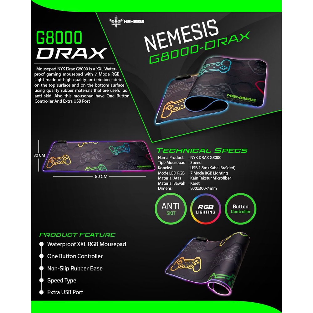 Gaming Mousepad RGB XXL NYK Nemesis DRAX G8000