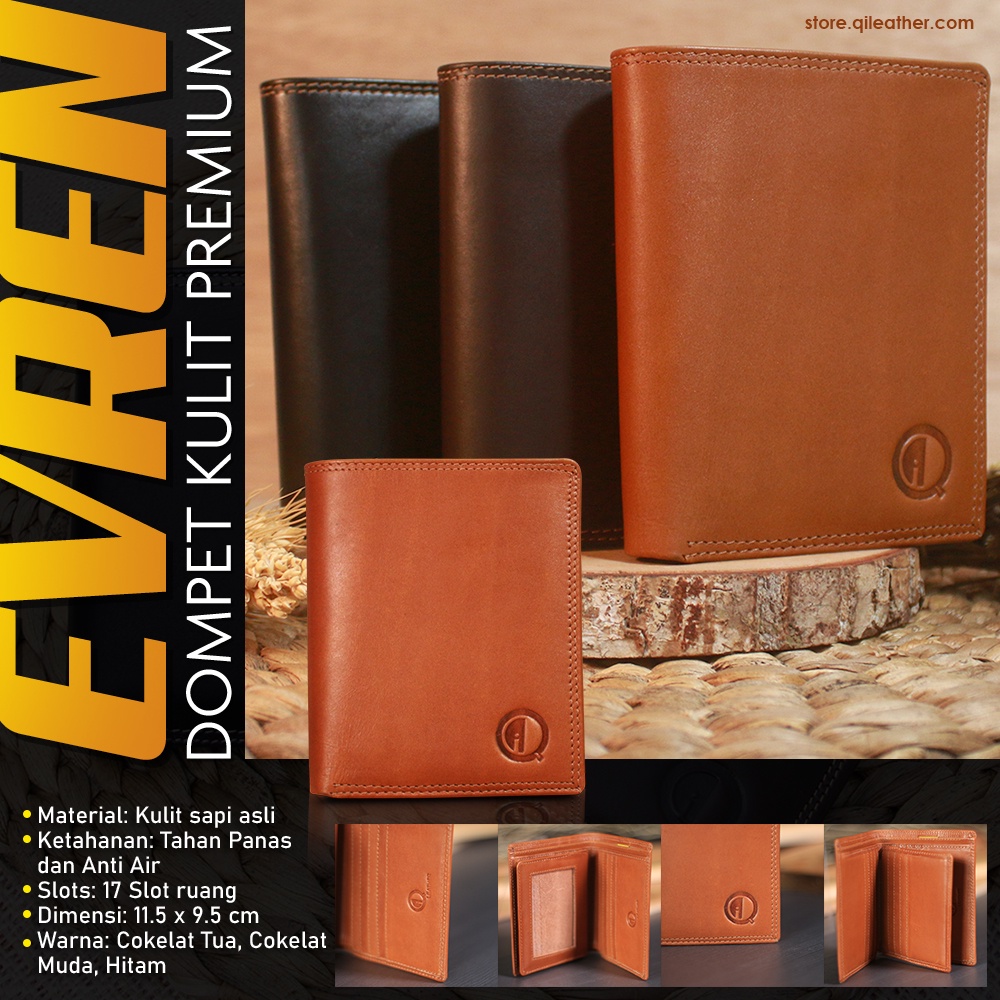 DOMPET KULIT EVREN 15 SLOT KARTU EMBOSS QI LEATHER ORIGINAL EKSKLUSIF DESAIN SIMPLE DAN ELEGANT DOMPET KULIT FULL 100% SAPI ASLI PREMIUM