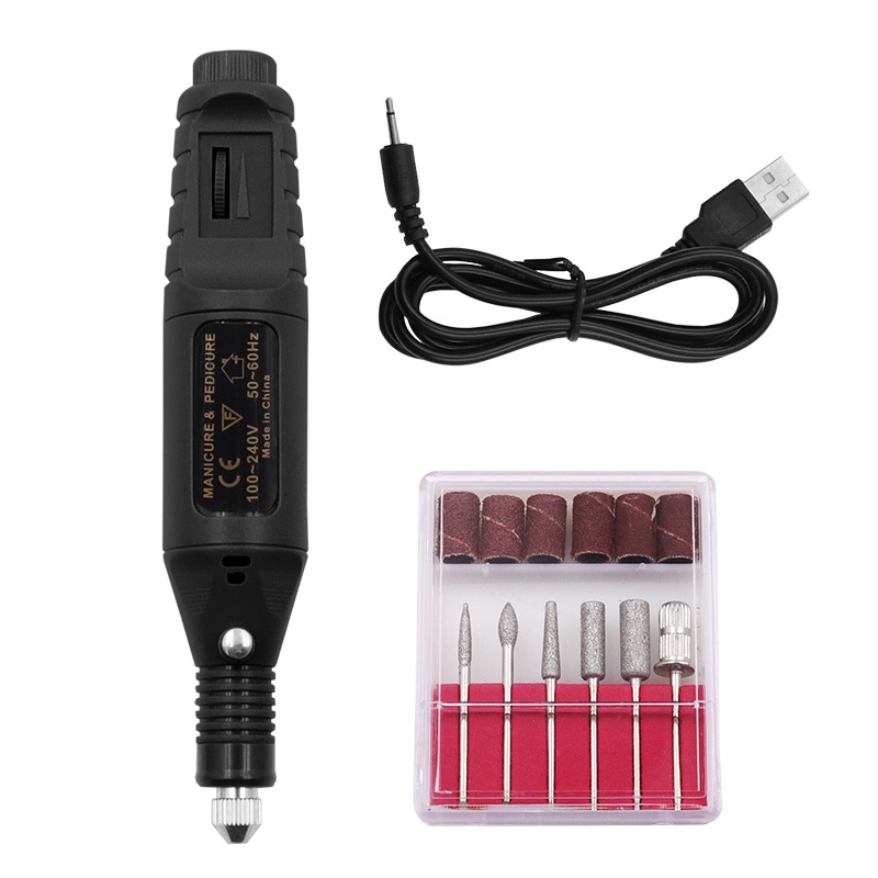 Bor Mini / Alat Ukir Grafir / Gerinda Listrik Mini / Pen Ukir / Pedicure Manicure Machine Set-Black - usb