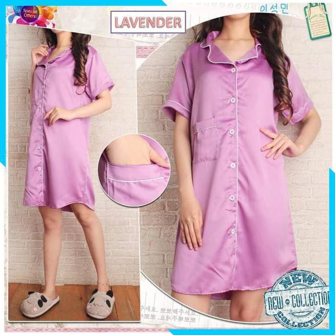 Kw41 Best Seller! Baju Tidur Wanita Satin Lavender / Bunga - Paling Laku 6Qs5