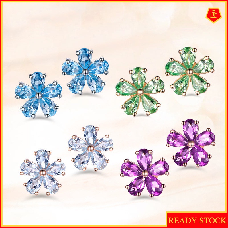 [Ready Stock]Simple Navy Blue Topaz Amethyst Stud Earrings for Women