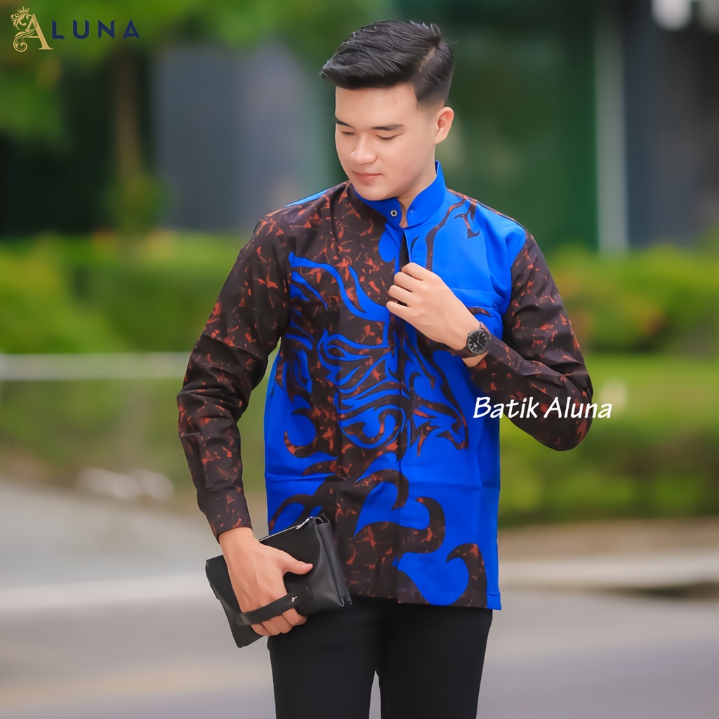 Aluna Exclusive Baju Koko Pria Dewasa Kurta Pakistan Motif Batik Baju Muslim Lengan Panjang Terbaru Good Quality Katun Premium MBA 004