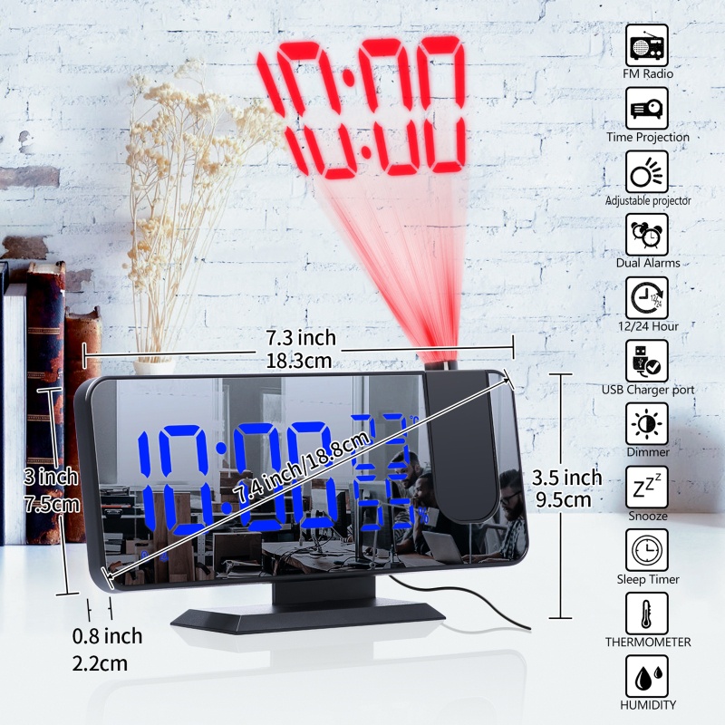 Kiss LED Proyektor Layar Plafon LCD Stopwatch Temp Alarm Clock Proyeksi Digital