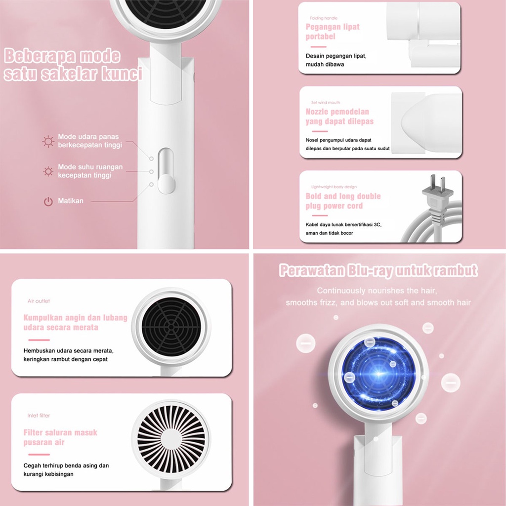 Hairdryer Ion Negatif Pengering Rambut Mini