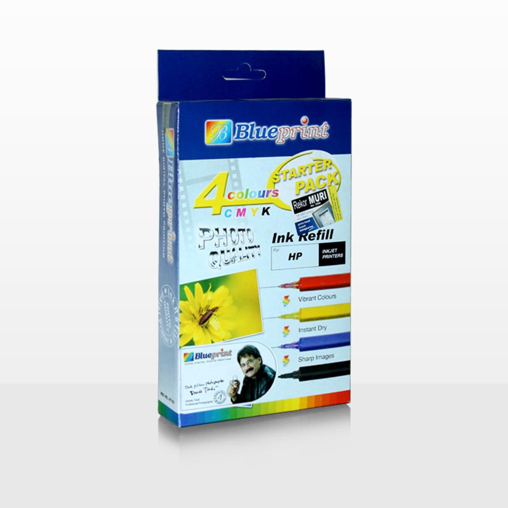 Starter pack ink refill blueprint 4 color CMYK hp printer - Tinta Suntik blueprint - starterpack