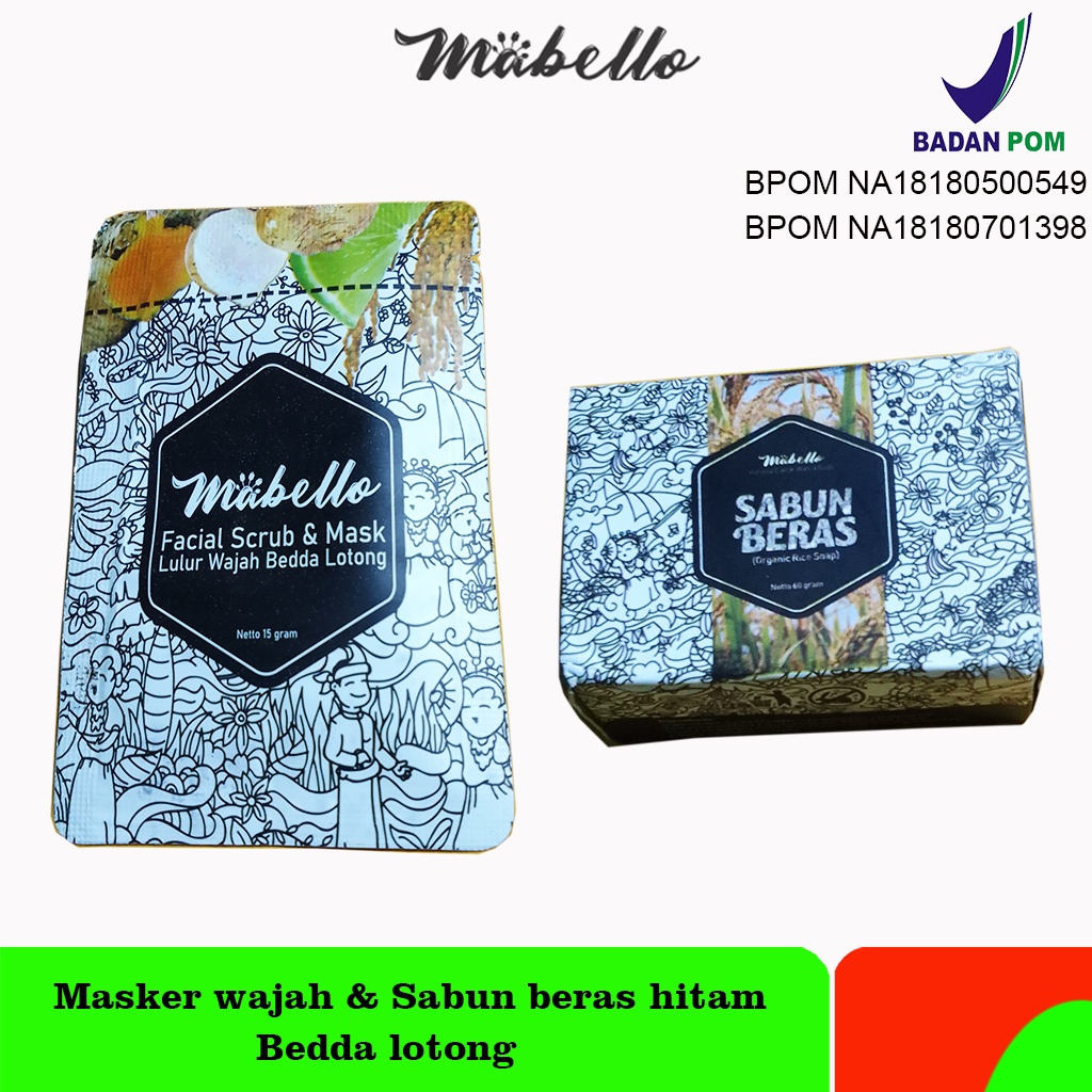 Mabello paket sabun beras hitam dan masker lulur wajah bedda lotong facial scrub paket skincare glowing mabelo beda lotong