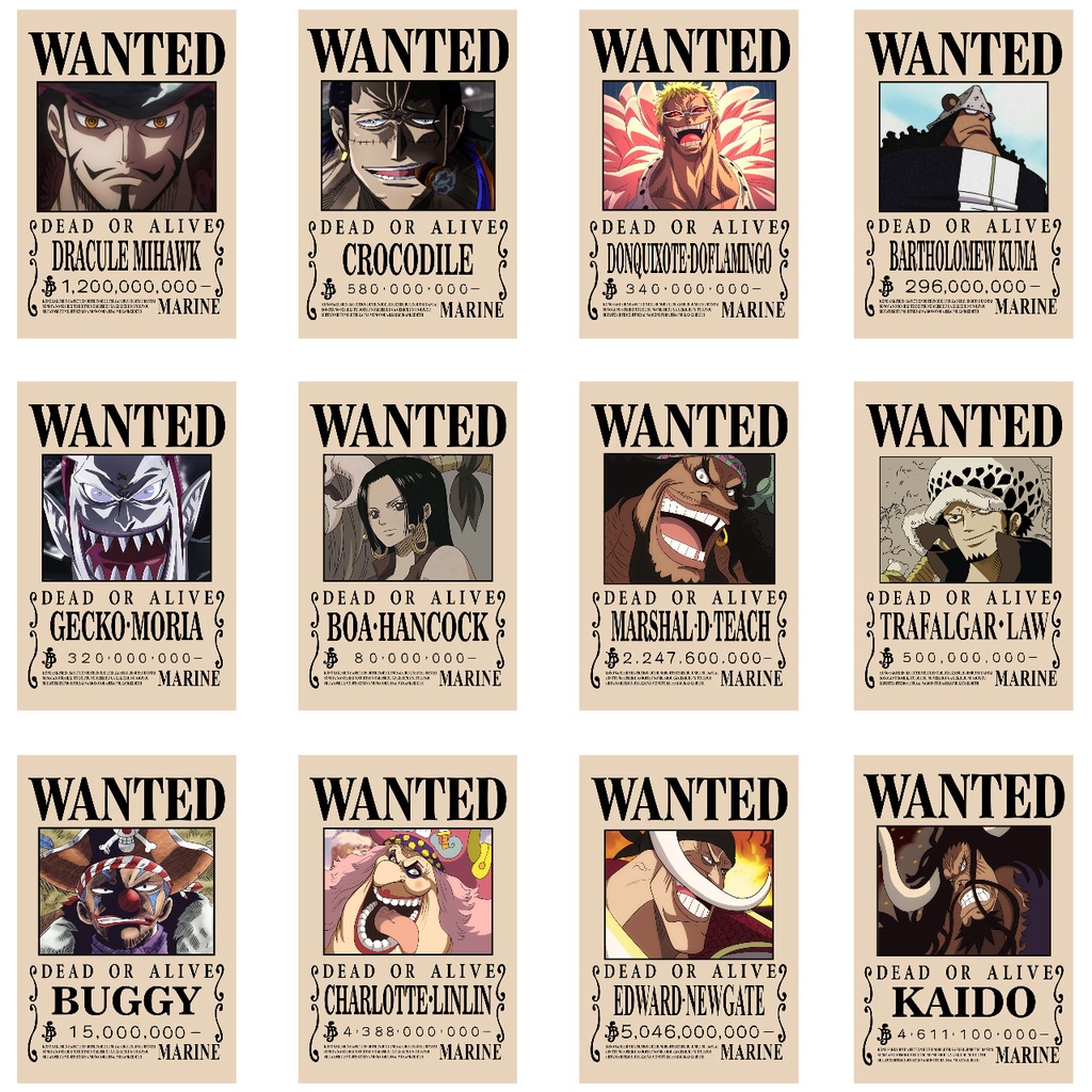 Poster wanted shicibukai , bonus yonkou Big mom , shirogige , kaido