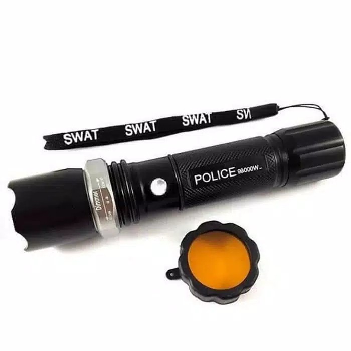 (PROMO GROSIR) TERBARU SENTER POLICE TITANIUM GREY + FILTER ,KOMPAS | SWAT LED TERANG