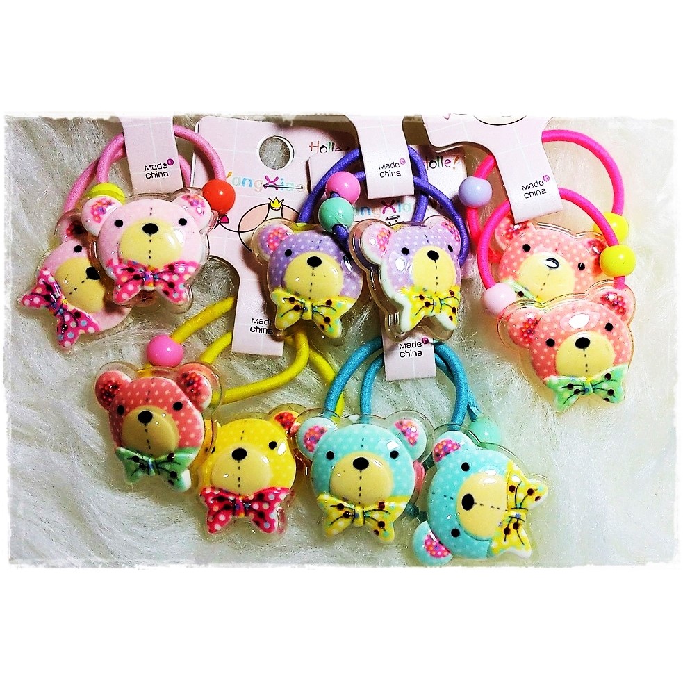 KLU02 Ikat Rambut Karet Ulat Resin Girl Bear Isi 2