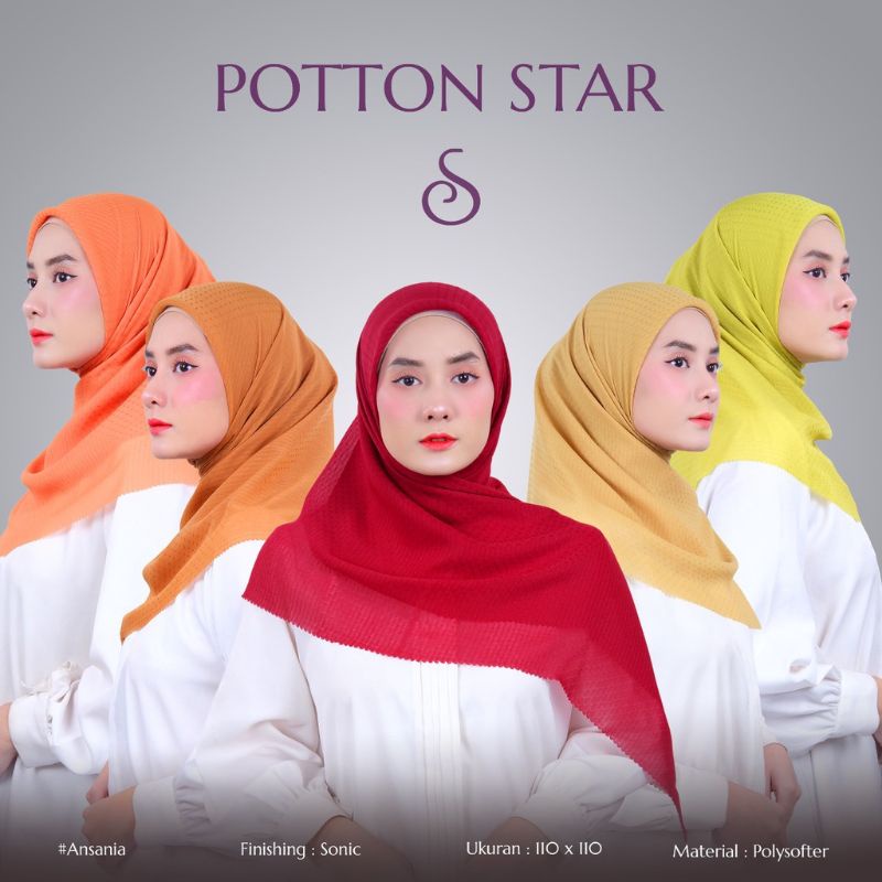 jilbab segiempat potton star laser cutting/potton star laser cut/jilbab segiempat potton star premium series