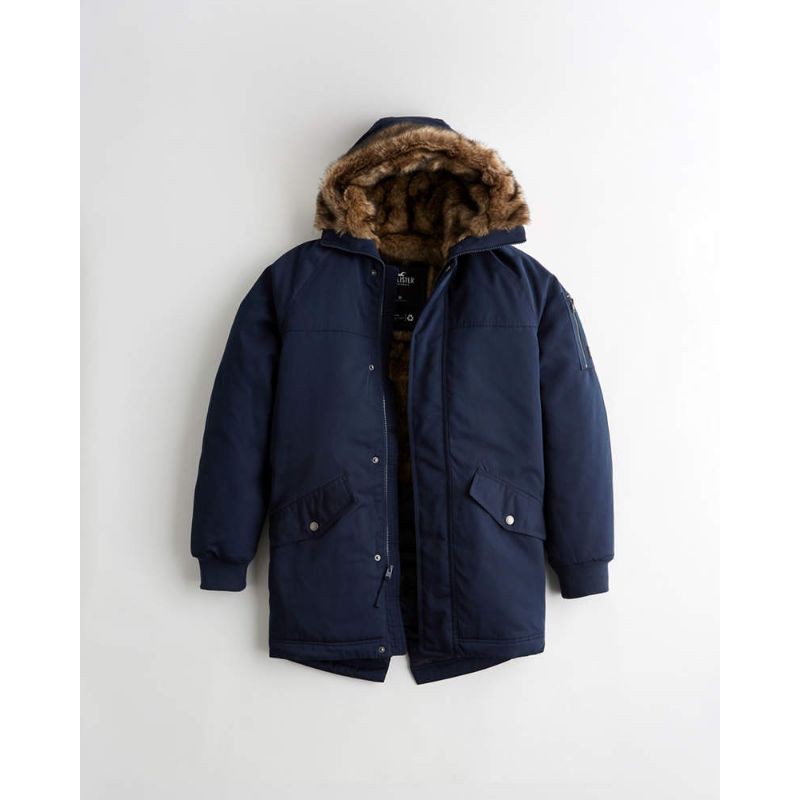 Jaket Winter Musim Dingin Hollister Faux Fur Lined Parka
