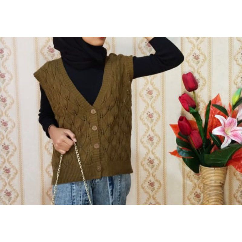 VEST KANCING RAISA MOTIF DAUN PREMIUM