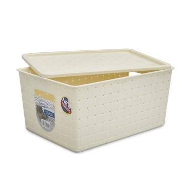 Storage Box Organizer Keranjang Barang Plastik Motif Rotan Anyaman Tembikar Tutup Serbaguna Multifun