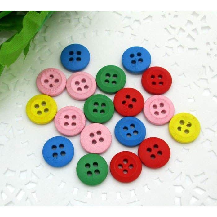 Kancing Kayu Empat Lubang - Colorful Round Shape (10pcs)