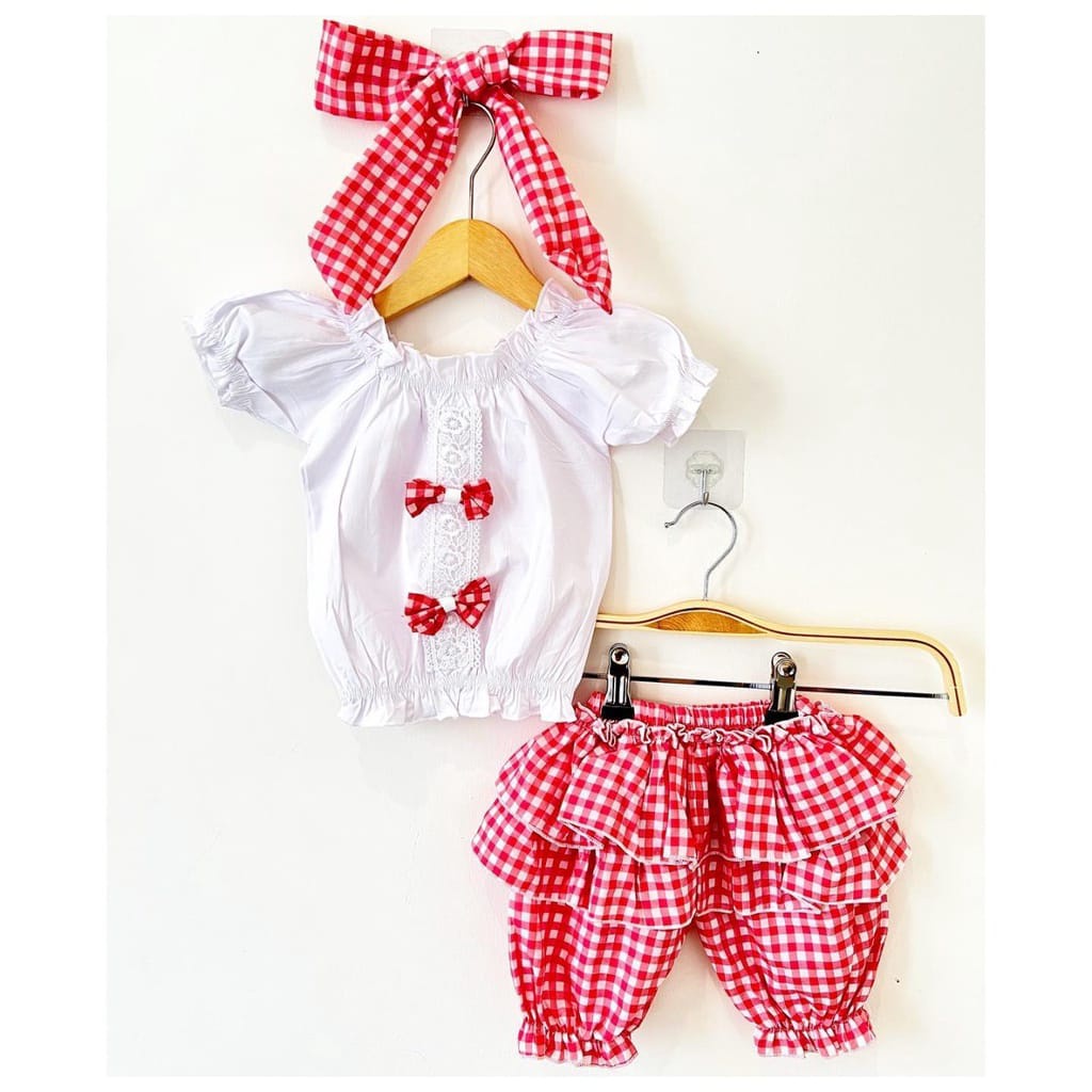 BARU! LIK046 - 3in1 Setelan Bayi Cewe Set Bandana Celana Sepatu Fashion Lucu Imut