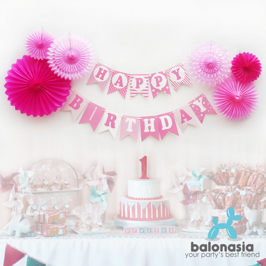 Balonasia Dekorasi  Backdrop Set Ulang Tahun  Pink  Zig Zag 