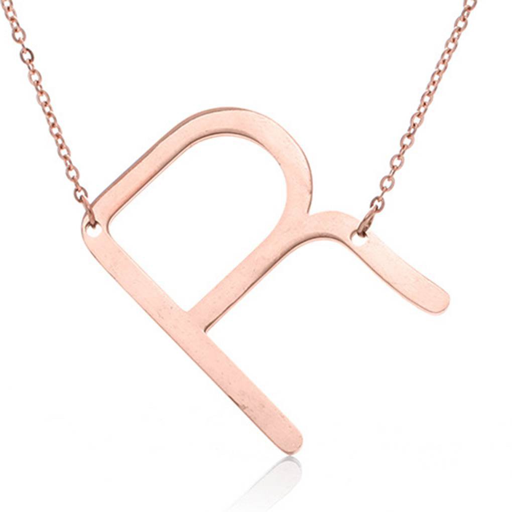 Kalung Rantai Liontin Motif Huruf Bahan Stainless Steel Warna Rose Gold Simple Elegan untuk Wanita