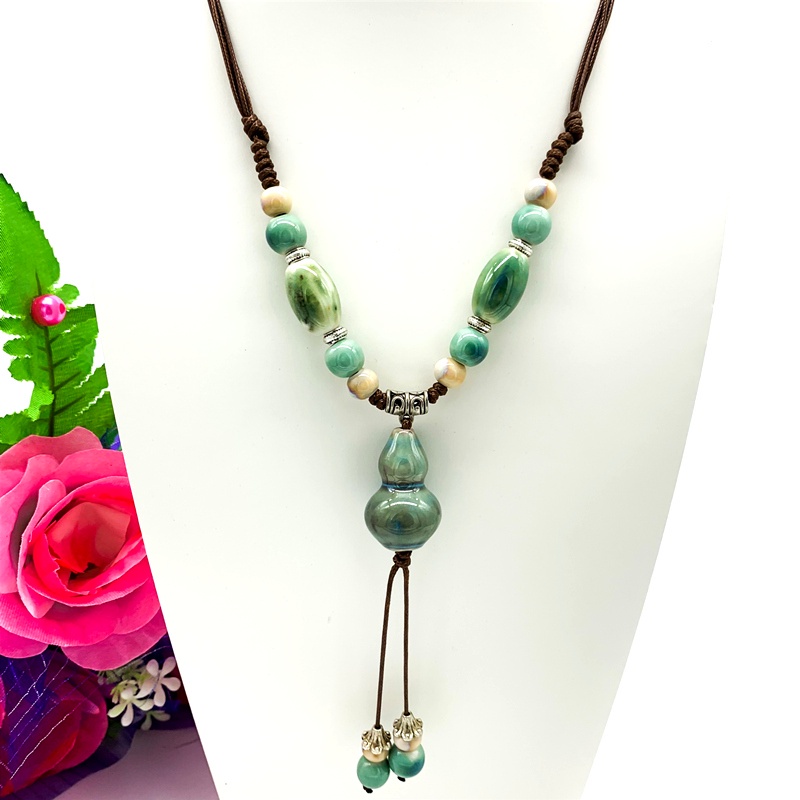 Fashion Long Ethnic Style Ceramic Pendant Necklace Jewelry DIY Rope Necklace Length Adjustable