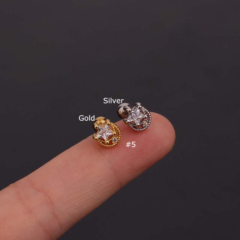 1piece Screw Stainless Steel Ear Stud 16G 6mm Length Upper Lobe Tragus Helix Piercing Copper with Zircon