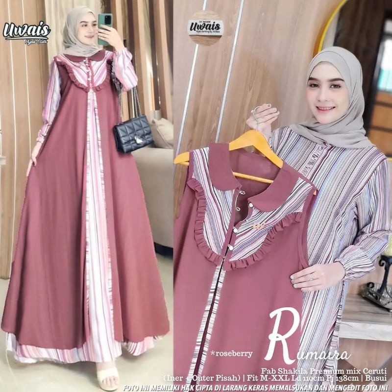 AB Rumaisa maxy / gamis ld110 rompi pisah / gamis pesta / gamis mewah / gamis 2in1 rompi viral / gam