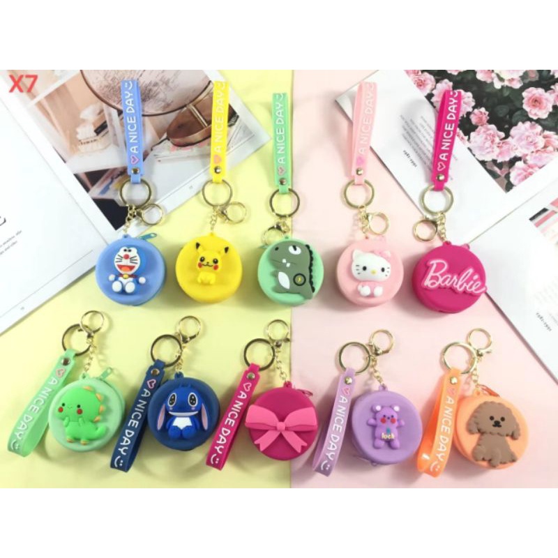Hokkiterus21⭐⭐⭐⭐⭐ DOMPET SILICONE case tempat tas kotak earphone headseat coin kunci asesoris gantungan kunci platinum rubber karakter