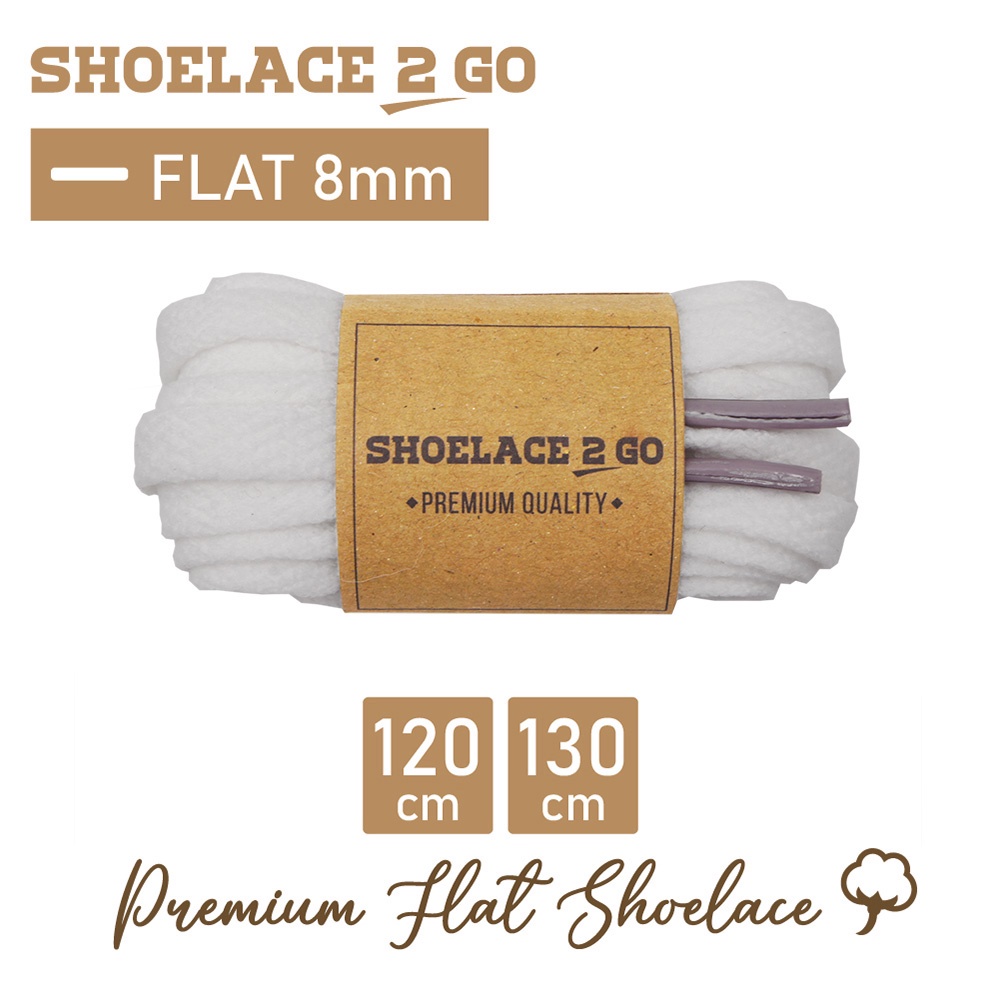 SHOELACE 2 GO PREMIUM TALI SEPATU GEPENG PIPIH FLAT A6 - WHITE WITH PURPLE TIPS - 120CM 130CM
