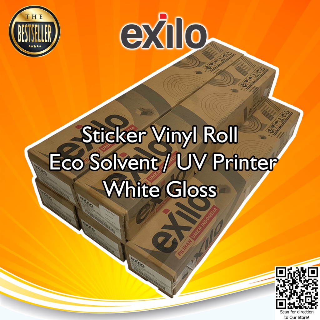 EXILO Sticker Vinyl Roll Indoor Outdoor Digital Print Inkjet Eco Solvent UV Stiker White Gloss Panjang 50 m Lebar 1.27 m