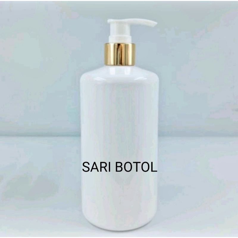 BOTOL PUMP 500 ML PUTIH/BOTOL 500ML PUTIH PUMP RING GOLD ALMUNIUM