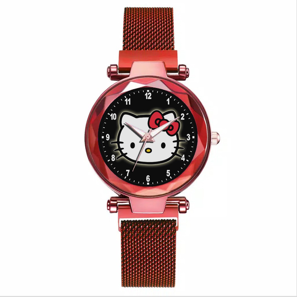 Jam Tangan Wanita Custom - HELLO KITTY MOTIF 1 Free Box &amp; Batre Cadangan