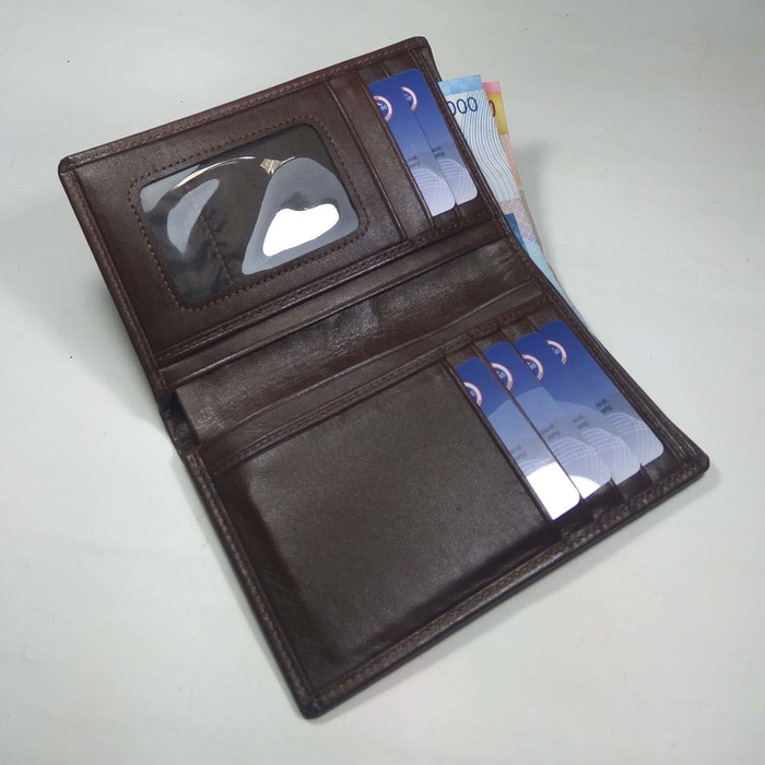 dompet medium unisex kulit asli warna coklat medium wallet 3/4