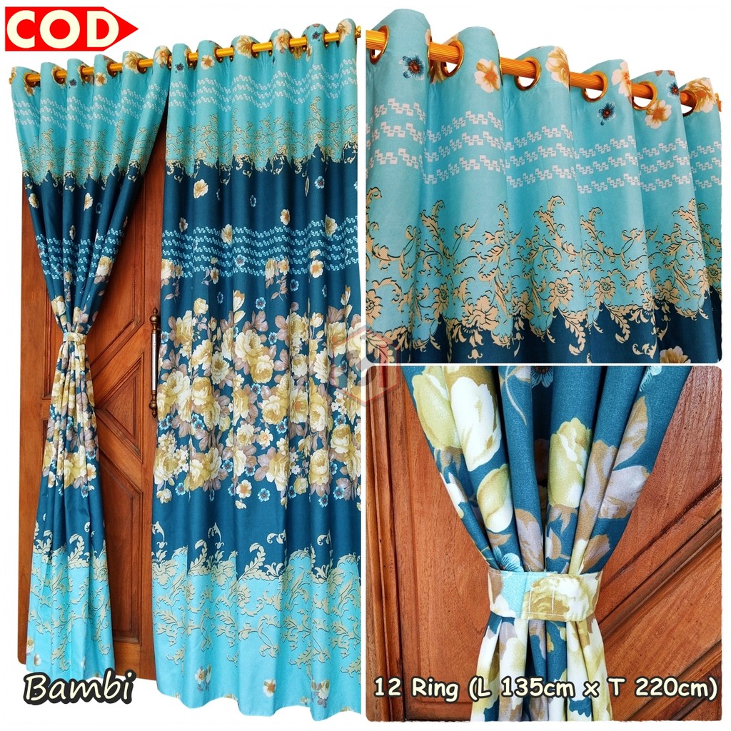 Gorden Pintu Jendela Ukuran L 135 X 220 Cm Warna Biru Model Ring