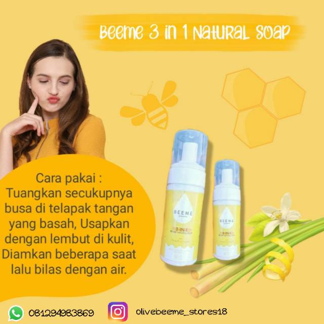 BEEME NATURAL SOAP 3in1 100ml| Skincare ibu &amp; anak