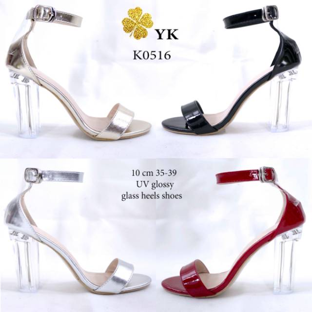 YKshoes 0516 chungky heels 10cm 10 cm hak kaca gemuk big glass shoes ladiess import sepatu wanita