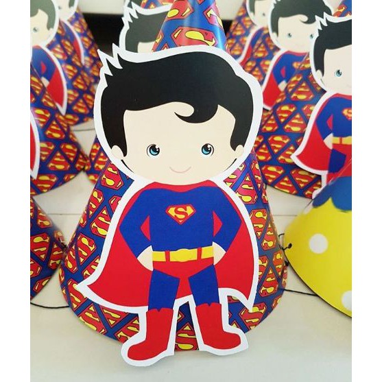 topi ulang tahun superman kids / topi ultah superman kids / topi kerucut superman kids custom nama