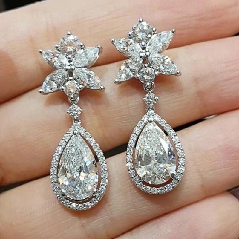 Anting Tusuk Gantung Wanita Hias Cubic Zirconia Gaya Mewahromantis Untuk Pestapernikahan