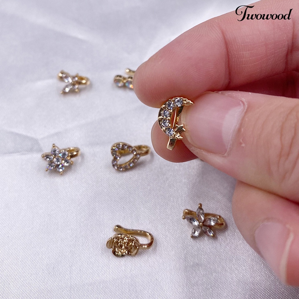 9pcs Anting Stud Hidung Bentuk Bunga Bulan Aksen Berlian Imitasi Untuk Pesta