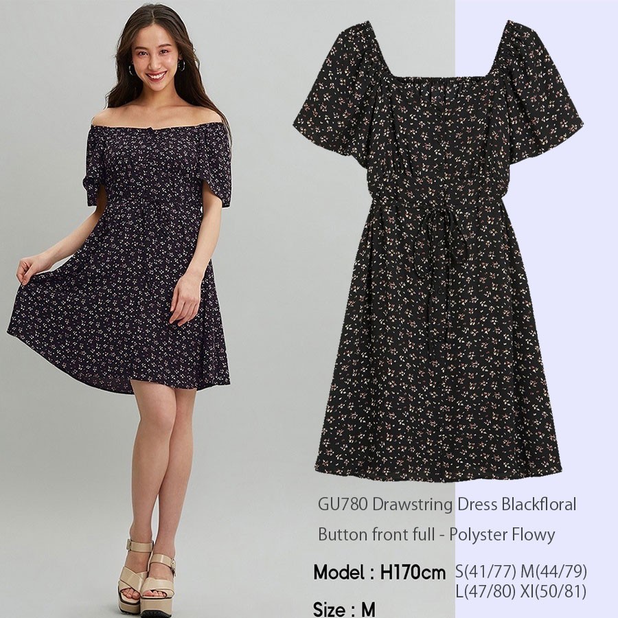 GU 780 Drawstring Dress BlackFloral