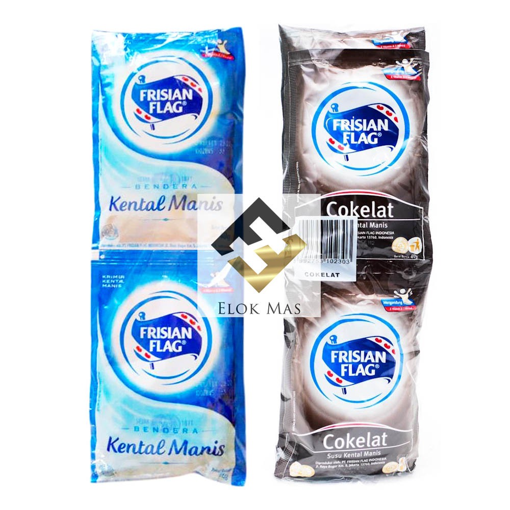 

Susu Kental Manis SKM Bendera Frisian Flag Sachet PUTIH / COKLAT per RENCENG (6pcs x 40gr). GOJEK