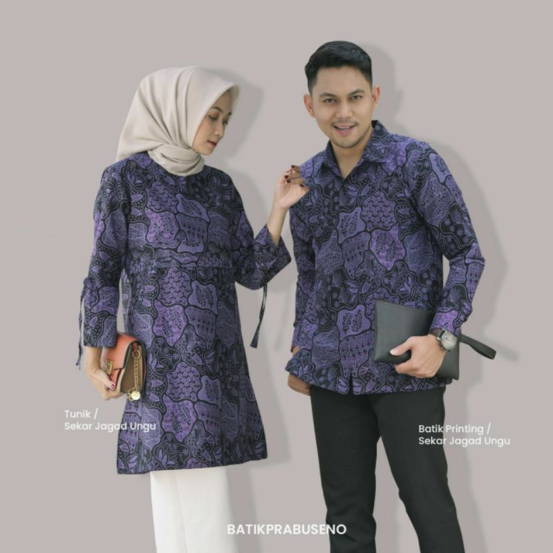 BATIK PRABUSENO BATIK COUPLE KEMEJA BATIK PRIA REGULER FIT DAN BAJU TUNIK WANITA KATUN PRINTING