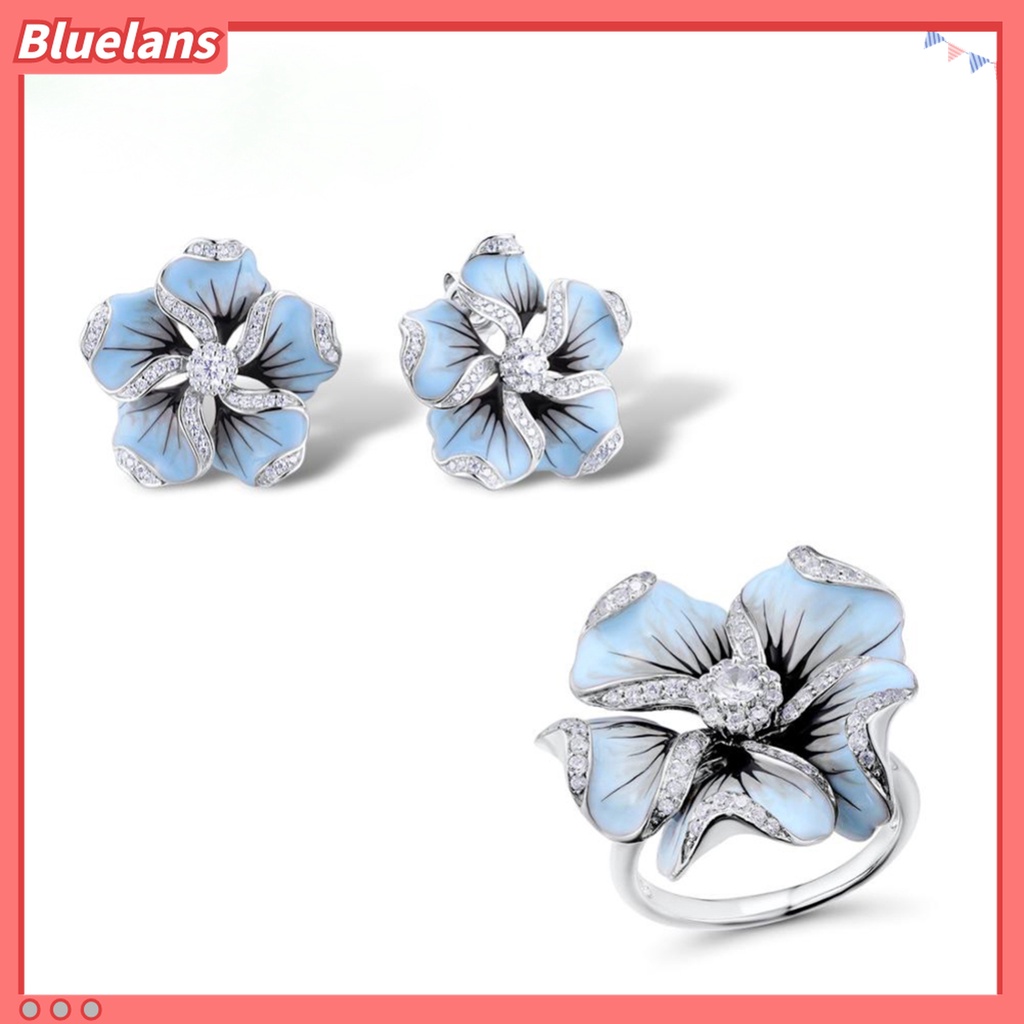 Anting Bentuk Bunga Bahan Alloy Aksen Kubik Zirkon Hypoallergenic Untuk Harian