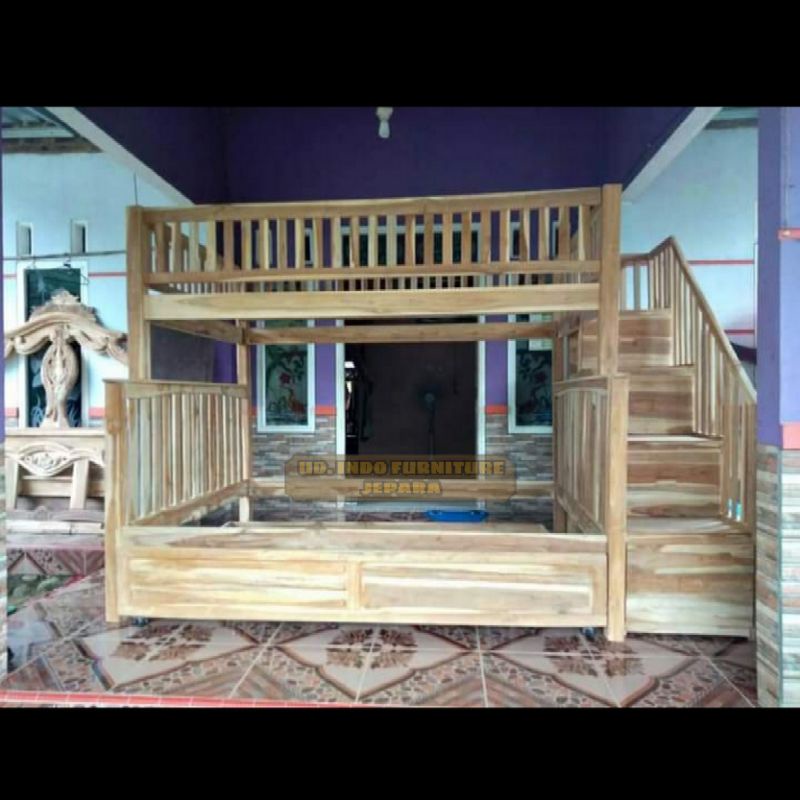 dipan tingkat laci ranjang tangga besar tempat tidur murah furnitur kayu jati jepara