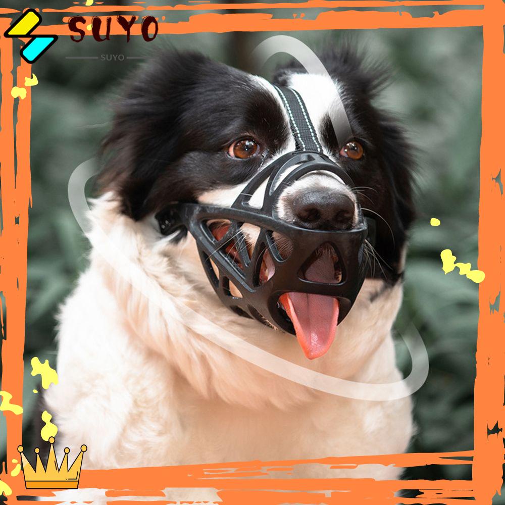 Suyo Muzzle / Brongsong Penutup Mulut Anjing Peliharaan Adjustable Breathable Motif Kotak-Kotak