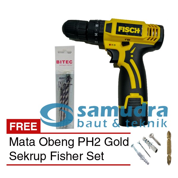 FISCH Mesin Bor Cordless Tembok Beton & Mata Bor BITEC 3 Pcs & Sekrup